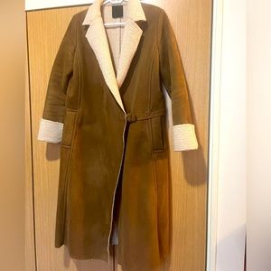 MYC  Women's Vegan  Suede Shearling Long Coat Brown Size S/M Preowned